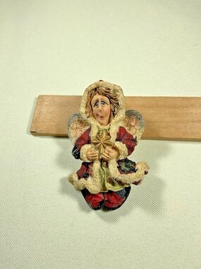 Vintage Angel Pin Brooch Painted Resin Funny Face Holiday Whimsical Chunky Cute